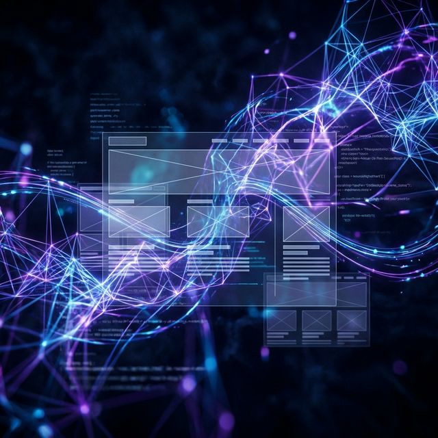 Abstract visualization of AI neural networks powering website architecture