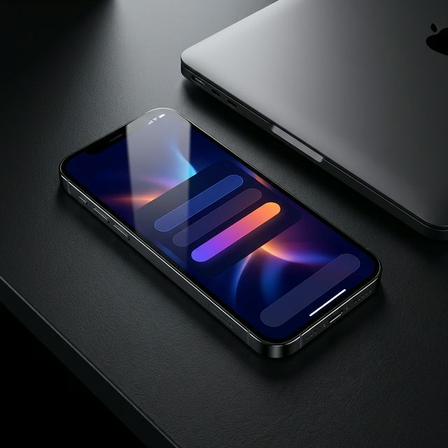 A premium dark-themed mobile website experience displayed on a smartphone on a dark desk